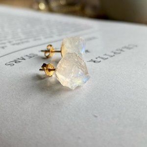 Genuine Raw Moonstone Crystal Stud Earrings